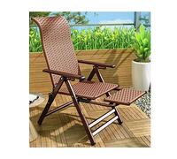 Outdoor Folding Reclining Lounge Chair - Wicker Rattan Patio Pool Beach Deck Camping Chair with Telescopic Footrest - Indoor/Outdoor Lounger for Lawn & Office Use