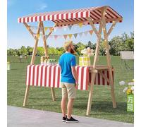 Outdoor Food Cart Portable Market Stand Folding Hot Dog Cart Wooden Display for Farmers Market & Craft Fairs Red Mobile Food Showcase & Easy to Use.