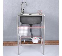 Outdoor Free Standing Sink, Utility Sinks Free Standing Stainless Steel Outdoor Laundry Tub, with with Storage Shelves and Faucet, for Garage, Restaurant, Kitchen,Camping(48 * 35 * 75cm)