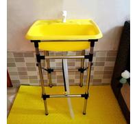 Outdoor Freestanding Utility Sink, Single Bowl Laundry Sink with Faucet and Downpipe, Thickened Steel Frame and PP Plastic Basin for Camping Garage Basement Site, Easy to Clean