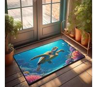 Outdoor Front Door Mat A Sea Turtle Swims Gracefully Among Vibrant Coral Reefs Doormat Indoor Outdoor Rugs Fall Front Door Mat(50X80CM)