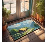 Outdoor Front Door Mat Mountain Retreat: A Serene Cabin By The Lake With Majestic Peaks Doormat Farm Kitchen Rug Husband Gifts(65X90CM)