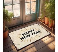 Outdoor Front Door Mat Vintage Happy New Year Celebration Sign With Stars Doormat Farm Kitchen Rug Husband Gifts(65X90CM)