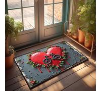 Outdoor Front Door Rug Love In Motion: A Heart-Shaped Bicycle Amidst Flowers Doormat Outdoor Rug Waterproof Funny Bedroom Decor(40X60CM)