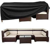 Outdoor Furniture Protection Cover 300x160x100cm - Heavy Duty 420D Oxford Fabric - Waterproof & Windproof Anti-UV - Rectangular Patio Table Cover with Buckles & Drawstring - Black