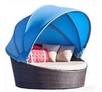 Outdoor Furniture Replacement Canopy - 66in Round Patio Rattan Wicker Daybed Top Cover, Retractable Fade & UV Resistant (Only Canopy Cover)-Sky Blue