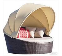 Outdoor Furniture Replacement Canopy - 66in Round Patio Rattan Wicker Daybed Top Cover, Retractable Fade & UV Resistant (Only Canopy Cover)-Beige
