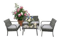 Outdoor furniture set: 2-seater bench, rattan chairs & table, 4-piece