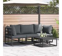 Outdoor Furniture Set 4 Piece Garden Corner Sofa Black Metal Patio Lounge LED 71