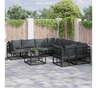 Outdoor Furniture Set Garden Sofa Cushion 9 Pcs Black Steel Waterproof 71.5 cm