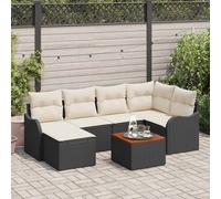 Outdoor Furniture Set Garden Sofa Storage 7 Pcs Black Cream Poly Rattan