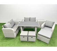 Outdoor Furniture with 2 Side Tables,Love Sofa,3 Stools 8 Seater Fimous Light Grey One Size