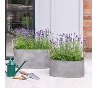 Ivyline Outdoor Galvanised Rope Handle Trough - UV Stable & Frost Resitant - Eco Friendly Outdoor Garden Patio House Home Planter - Pack of 2