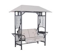 Outdoor Garden 2 Seater Canopy Swing Chair Seat Porch Loveseat Vintage Hammock Cushioned Seat w/ and Side Drink Panel