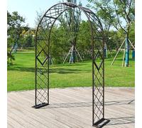 Outdoor Garden Arch, 2.3m Metal Trellis for Climbing Plants, Black Steel Support for Roses, Durable Garden Arbor in Brown, White & Green, Perfect for Landscaping Decor