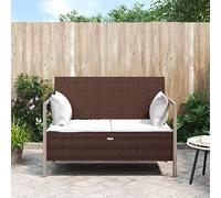 Outdoor Garden Bench for 2 Indoor Bedroom Storage Seat Entryway Shoe Rack Brown Poly Rattan Patio Furniture with Cushions Perfect for Terrace and Garden Spaces.