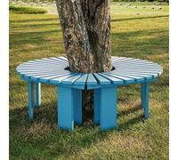 Outdoor Garden Bench for Large Trees - Semi-Circular Solid Wood Slat Patio Seat Backless Design Ideal for Porch Lawn & Yard - 4 Color Options Available (Blue Round)