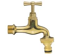 Outdoor Garden bib Tap Victorian Vintage Style Polished Brass 1/2" BSPM (21mm Across) Inlet with Click-Lock Connection
