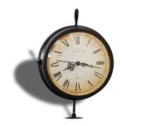 Outdoor Garden Clock with Thermometer - Double Sided Outdoor Wall Clock Vintage Roman Numerals Antique Black Metal Station Clock with Swivel Bracket for Garden Wall Decor