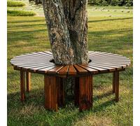 Outdoor Garden Curved Benches Round Wooden Porch Park Bench Courtyard Patio Half Round Tree Bench,All Weather Solid Wood Lounge Slat Seating Fan-Shaped Benchs