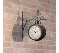 Outdoor Garden Double Sided Wall Clock Weather Retro Station Hanging Bracket