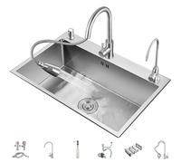 Outdoor Garden Drop in 304 Stainless Steel Workstation Kitchen Sink Top Mount Single Bowl Kitchen Sink Sink bar & prep Commercial Sink,for Restaurants,Hotels,with Faucet,Drain Curtain,Silver (Color :