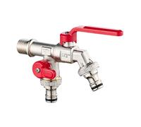 Outdoor Garden Faucet Anti-Freeze Cold Water Tap Wall-Mounted Double Outlet 1/2" Chrome with Red Handle Durable and Weather-Resistant for Patio Use