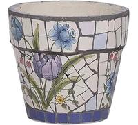Outdoor Garden Flower Pot Colored Ceramic Plant Pot Courtyard Bonsai Planter Mosaic Hand-Painted Flower Pot with Drainage Hole Courtyard Garden Villa (Green,Green-17 * 14cm