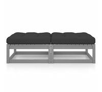 Outdoor Garden Footstool Set with Cushions - Solid Pine Grey - 2-Pack Comfortable Patio Stools for Relaxation and Style
