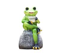 Outdoor Garden Frog Ornament Creative Resin Crafts Sitting on Stone Drinking Coffee Pose Frog Figurine Miniature Animal Statue Office Desk Computer Decoration Great Home Gift Art collection