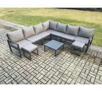 Outdoor Garden Furniture Patio Lounge Corner Sofa Aluminium Set with Square Coffee Table 2 Small Footstools Dark Grey Fimous Dark Grey One Size