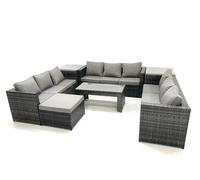 Fimous Outdoor Garden Furniture Set 10 Seater Rattan Sofa Set with Coffee Table Big Footstool 2 Side Tables Dark Grey Mixed