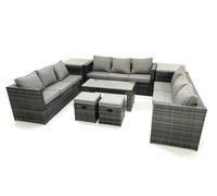 Fimous Outdoor Garden Furniture Set 11 Seater Rattan Sofa Set with Coffee Table 2 Small Footstools 2 Side Tables Dark Grey Mixed