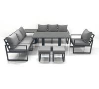 Outdoor Garden Furniture Set Aluminium Lounge Sofa Adjustable Rising Lifting Dining Table Sets with 2 Small Footstools Side Table Dark Grey Fimous Dark Grey One Size