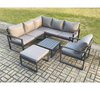 Outdoor Garden Furniture Set Aluminium Lounge Sofa Square Coffee Table Sets with Chair Big Footstool Indoor Conservatory Set Dark Grey Fimous Dark Grey One Size