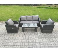 Outdoor Garden Furniture Sets 5 Seater Wicker Rattan Furniture Sofa Sets with Rectangular Coffee Table Reclining Chair Fimous Dark Grey One Size