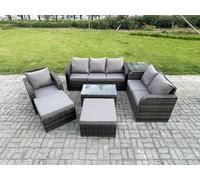 Outdoor Garden Furniture Sets 7 Pieces Wicker Rattan Furniture Sofa Sets with Rectangular Coffee Table Loveseat Sofa 2 Big Footstool Side Table Fimous Dark Grey One Size