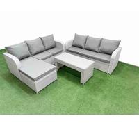 Outdoor Garden Furniture Sets 7 Seater Wicker Rattan Furniture Sofa Sets with Oblong Coffee Table high Back Lounge Sofa Big Footstool Light Grey Fimous Light Grey One Size
