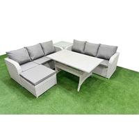 Outdoor Garden Furniture Sets 7 Seater Wicker Rattan Furniture Sofa Sets with Rectangular Dining Table high Back Lounge Sofa Big Footstool Side Table Fimous Light Grey One Size