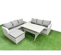 Outdoor Garden Furniture Sets 7 Seater Wicker Rattan Furniture Sofa Sets with Rectangular Dining Table high Back Lounge Sofa Big Footstool Light Grey Fimous Light Grey One Size