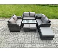 Outdoor Garden Furniture Sets 8 Pieces Wicker Rattan Furniture Sofa Sets with Coffee Table Love seat Sofa 3 Footstools Side Table Fimous Dark Grey One Size