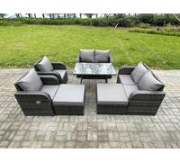 Outdoor Garden Furniture Sets 8 Seater Rattan Furniture Manual Wicker Patio Sofa Patio Conversation Set with 2 Big Footstool Fimous Dark Grey One Size