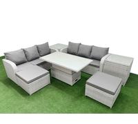 Outdoor Garden Furniture Sets 8 Seater Wicker Rattan Furniture Sofa Sets with Adjustable Lifting Dining or Coffee Table high Back Lounge Sofa 2 Big Fo Fimous Light Grey One Size