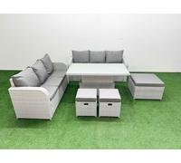 Outdoor Garden Furniture Sets 9 Seater Wicker Rattan Furniture Sofa Sets with Adjustable Lifting Dining or Coffee Table high Back Lounge Sofa 3 Stools Fimous Light Grey One Size