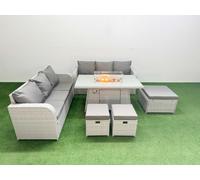 Outdoor Garden Furniture Sets 9 Seater Wicker Rattan Furniture Sofa Sets with Firepit Dining Table high Back Lounge Sofa 3 Stools Light Grey Fimous Light Grey One Size