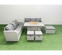 Outdoor Garden Furniture Sets 9 Seater Wicker Rattan Furniture Sofa Sets with Firepit Dining Table high Back Lounge Sofa 3 Stools Side Table Light Gre Fimous Light Grey One Size