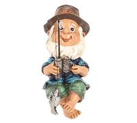 Outdoor Garden Gnome, Interesting Fadeless Fishing Gnome Sitting UV Resistant for Yard