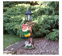 Outdoor Garden Gnome Solar Lamp Post Light Ornament Statue - Red Hat