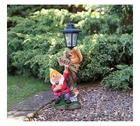 Outdoor Garden Gnome Solar Lamp Post Light Ornament Statue - Yellow Hat