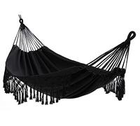 Outdoor Garden Hammock Double 2 Person Large Brazilian Hammocks Cotton Indoor Hammock for Bedroom Patio Porch Backyard (Black,240x150cm,450lbs)